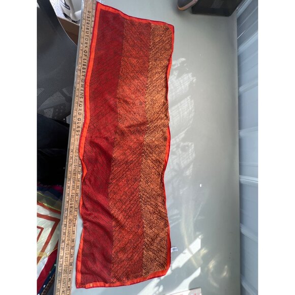 Vera Neumann Vintage Orange Geometric Rectangle Scarf Acetate Lightweight Wrap - Picture 2 of 6